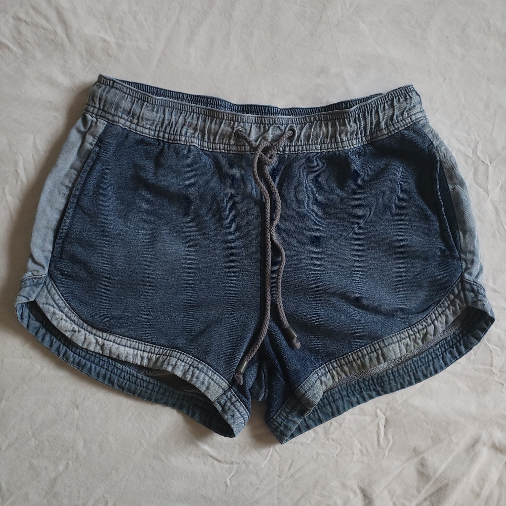 Denim drawstring dolphin shorts